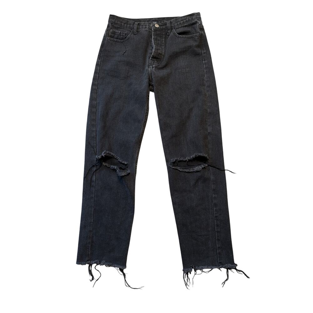 Princess Polly Distressed High Rise Straight Leg Jeans Black Wash Women in US 6